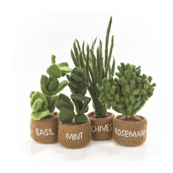 Handmade Felt Potted Herbs Standing Decoration ( Basil + Mint + Rosemary + Chives)