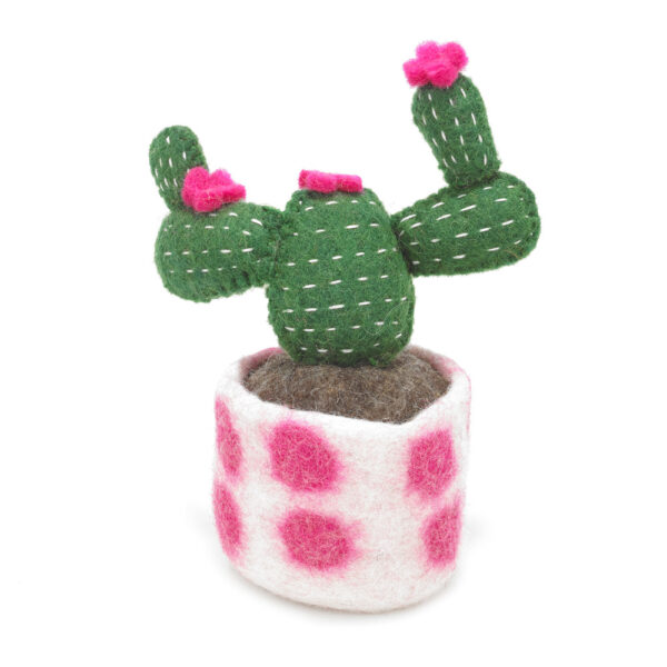 Handmade Biodegradable Felt Cactus Standing Decoration - Opuntia (spotty base)