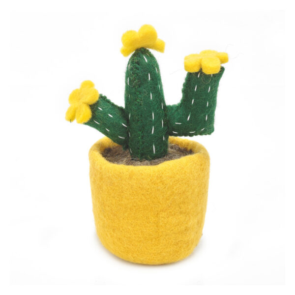 Handmade Biodegradable Felt Cactus Standing Decoration (Yellow Bloom)