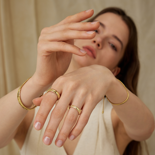 Wide Snake Chain Pattern Open Ring (Gold)