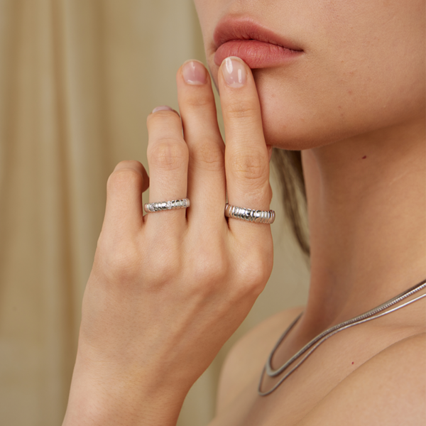 Wide Snake Chain Pattern Open Ring (Silver)