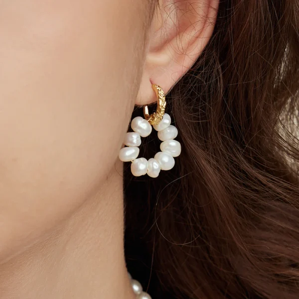 Baroque Pearl Huggie Garland Earrings