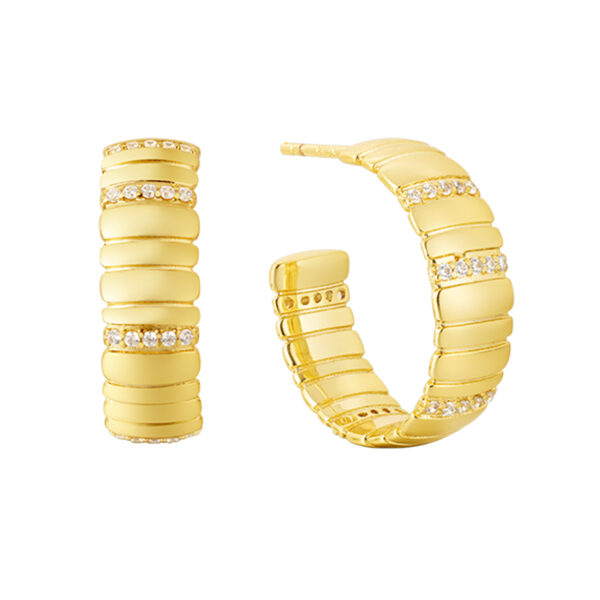 Pavé Snake Chain Wide Pattern Hoop Earrings (Gold)