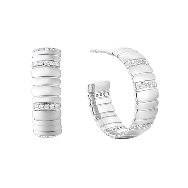 Pavé Snake Chain Wide Pattern Hoop Earrings(Silver)