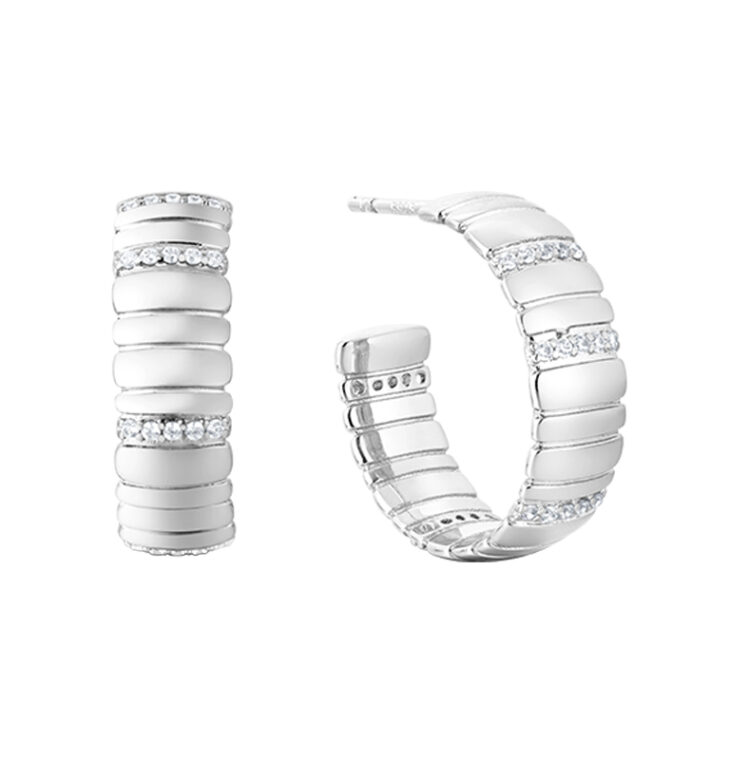 Pavé Snake Chain Wide Pattern Hoop Earrings(Silver)