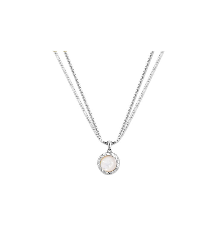 Mother of Pearl Moonlight Snake Chain Necklace (Silver)