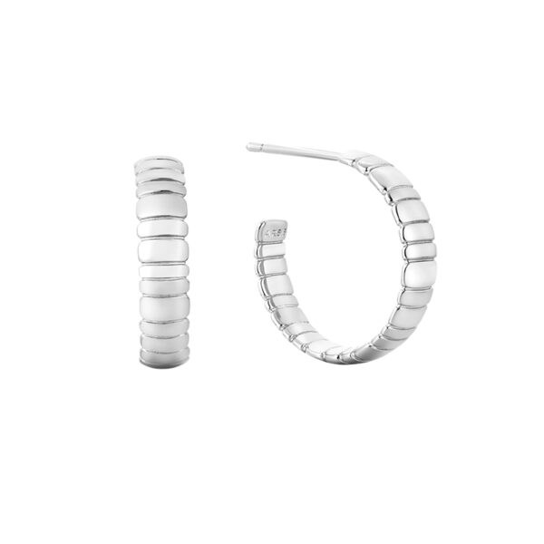 Pavé Snake Chain Thin Pattern Hoop Earrings (Silver)